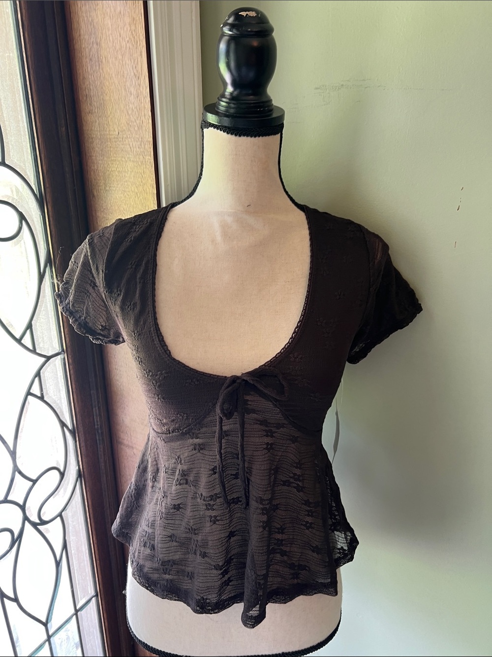 Women’s Scoop Neck Brown Tie-Front Top